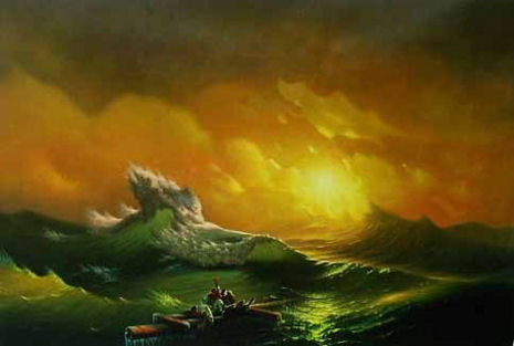 油絵 イワン・アイヴァゾフスキーの名作_嵐の航海 MA133